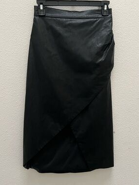 Gaelle Paris Black Faux Leather Midi Skirt